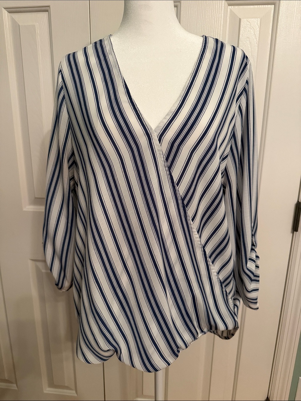 West Kei Striped Navy and White Wrap Blouse